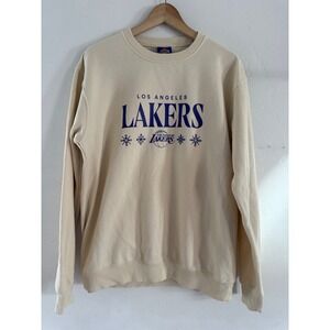 Los Angeles Lakers Crewneck Sweatshirt Cream Purple Graphic Unisex XL NBA Fleece